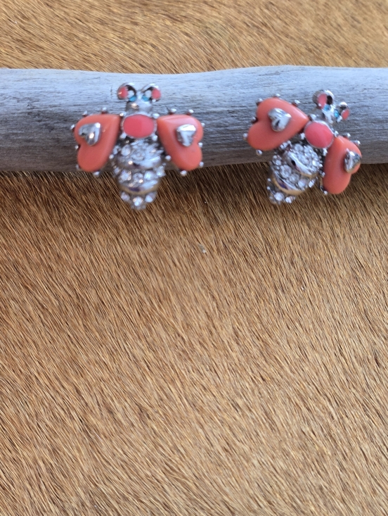 Unsigned Jewelry - Unique Charming Coral Color Bee Rhinestone Stud Earrings - Women's Jewelry